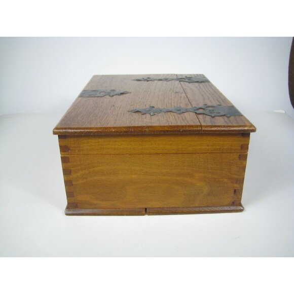 Antique Wooden Box Ornate Metal Hinges Latch Hand Made Crafted Lidded - Picture 10 of 16